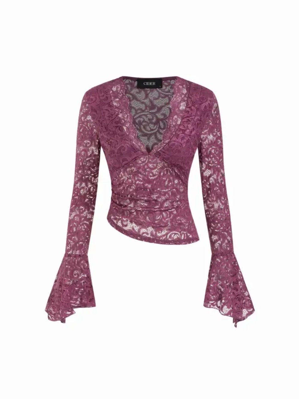 Cider Pink Sheer Floral Lace Bell Sleeve Top v Neck Whimsigoth Y2K NWT Large